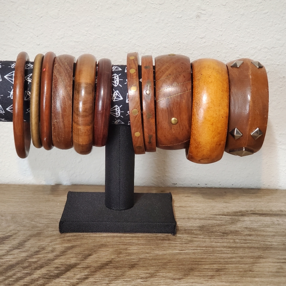 11 Boho Island Coastal Variety Vintage Distressed Wood Inlay Bangle Bracelets